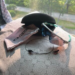 Custom Oakley White Frame Sunglasses with Blue Lenses